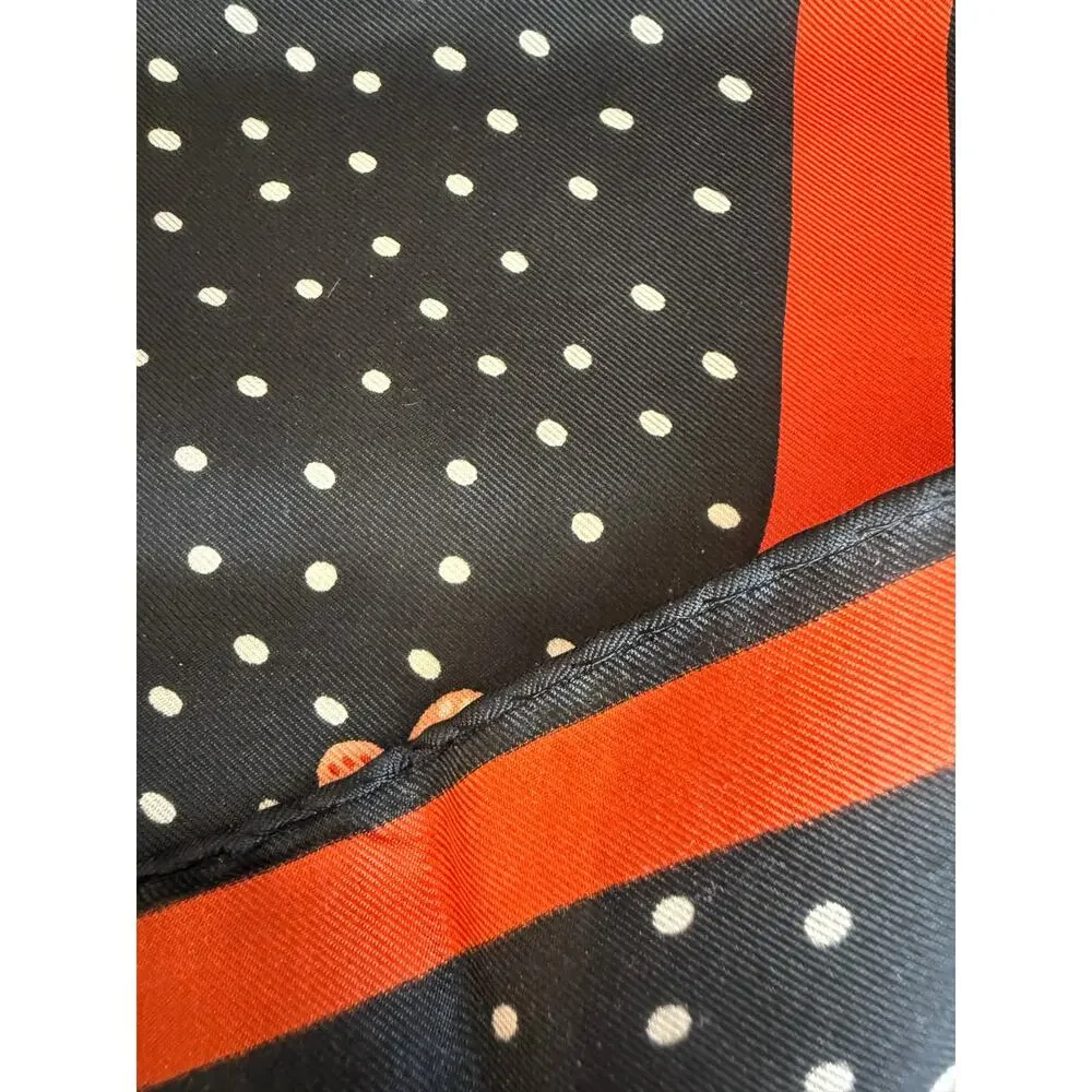 Vintage Diane Von Furstenberg Silk Scarf Black Orange Polka Dot Print